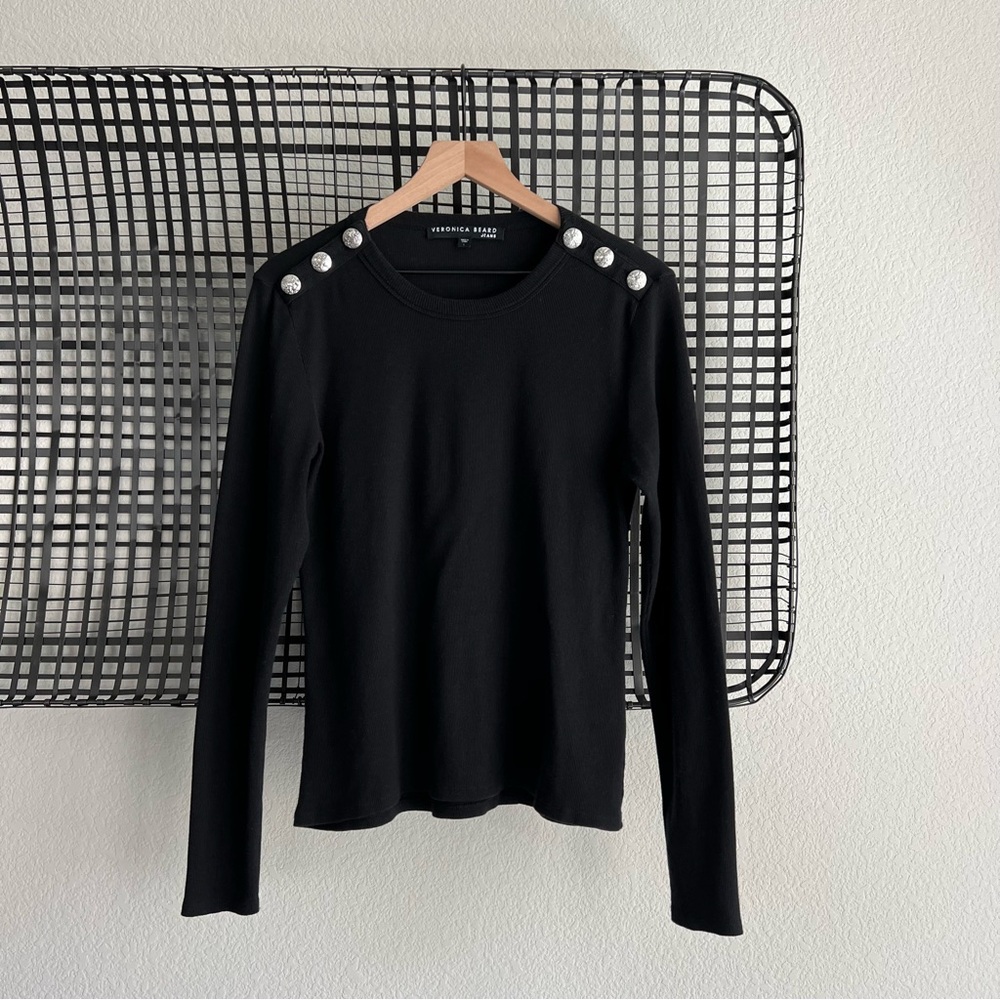 Veronica Beard Black Long Sleeve Top with Silver Buttons